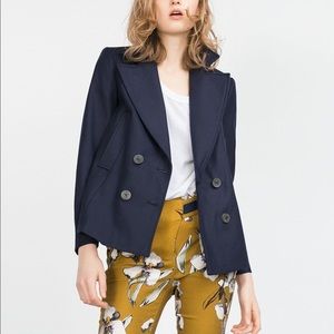Zara Navy Double Breasted Coat